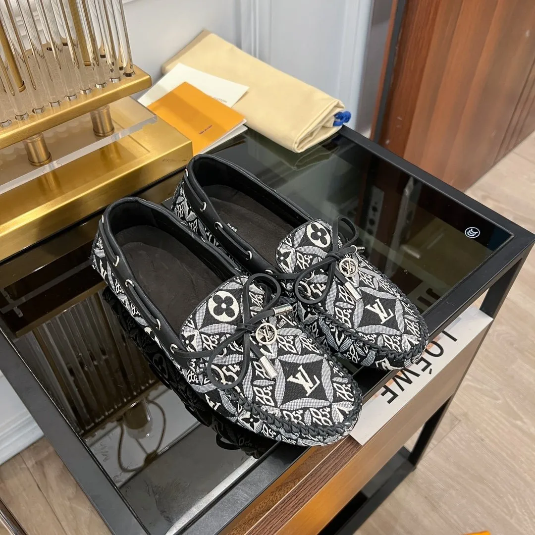 FABRIC Louis Mega discount Vuitton FLAT FLORAL LOAFER BLACK DENIM Satisfaction guaranteed GLORIA