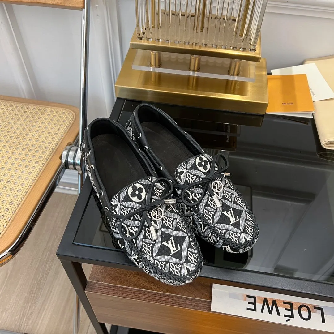FABRIC Louis Mega discount Vuitton FLAT FLORAL LOAFER BLACK DENIM Satisfaction guaranteed GLORIA