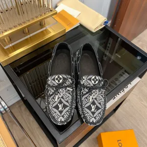 FABRIC Louis Mega discount Vuitton FLAT FLORAL LOAFER BLACK DENIM Satisfaction guaranteed GLORIA