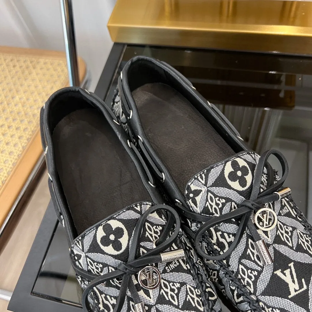 FABRIC Louis Mega discount Vuitton FLAT FLORAL LOAFER BLACK DENIM Satisfaction guaranteed GLORIA