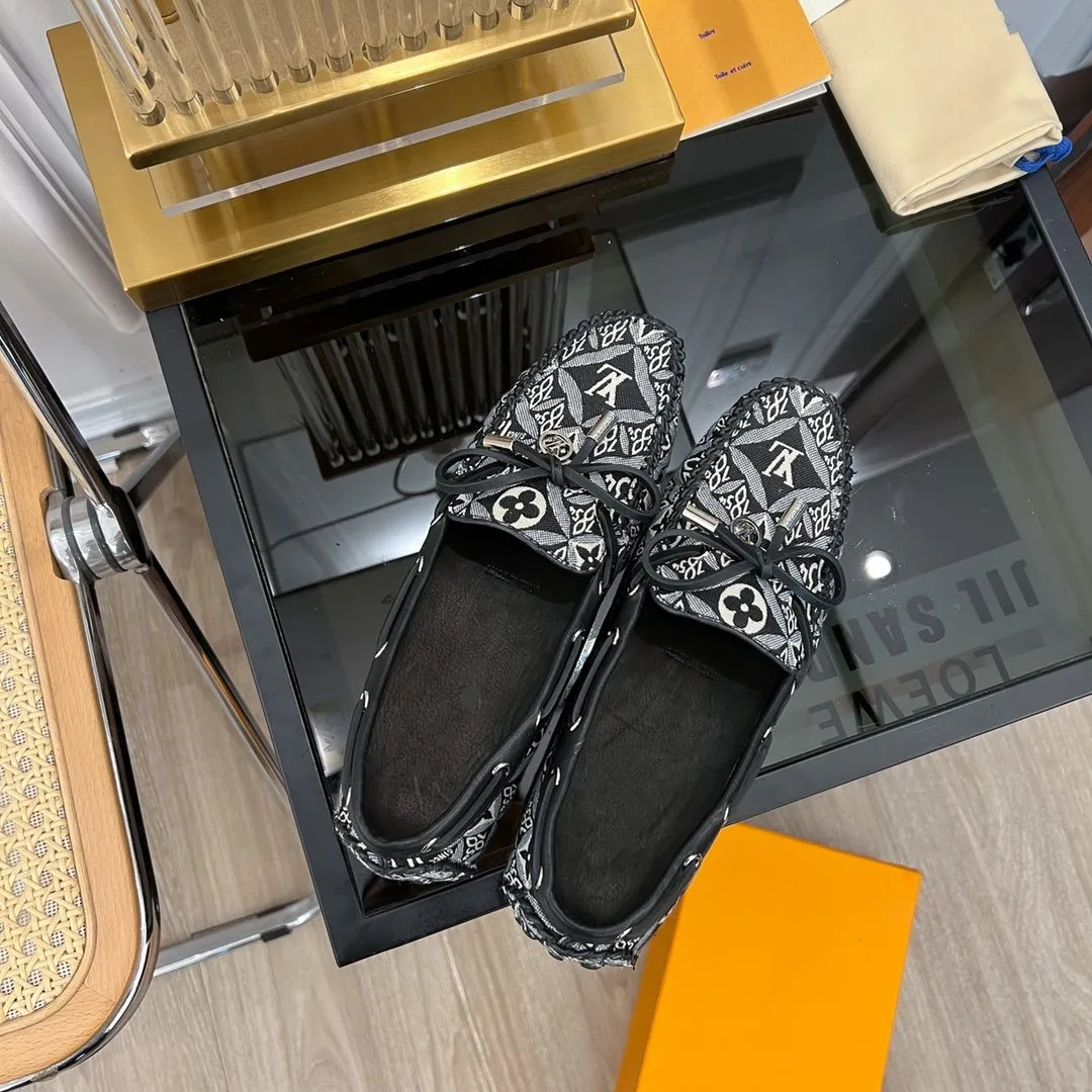 FABRIC Louis Mega discount Vuitton FLAT FLORAL LOAFER BLACK DENIM Satisfaction guaranteed GLORIA