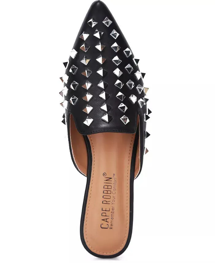 Flat Toe Client satisfaction Robbin Mule Black On Slip Embellished Cape Complete assortment Sandals pointed Slides Enny