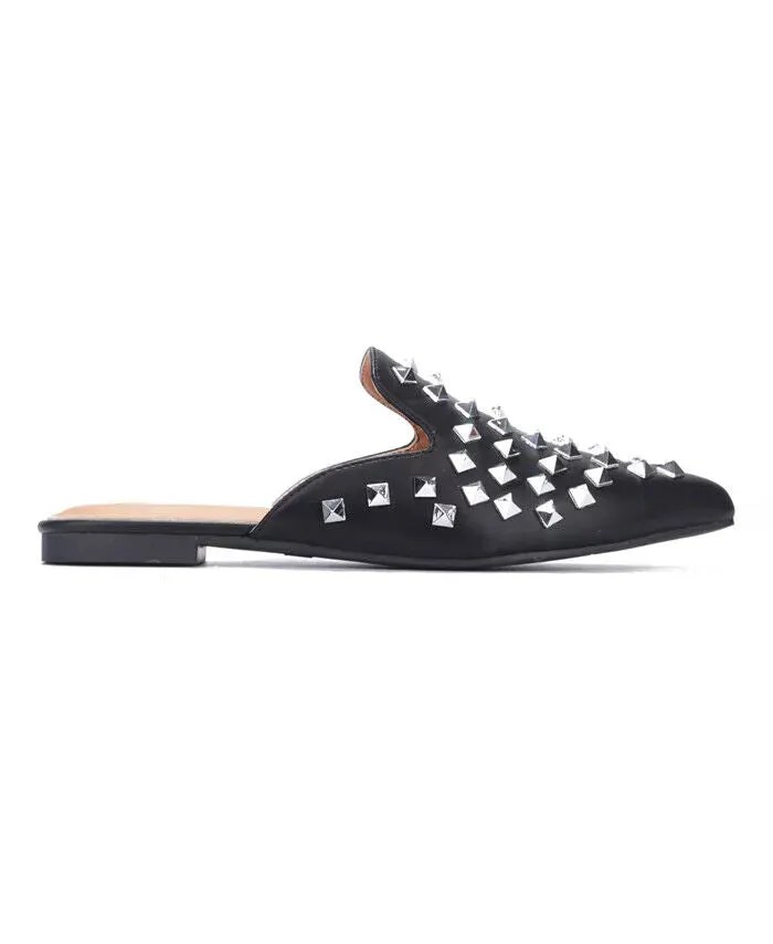 Flat Toe Client satisfaction Robbin Mule Black On Slip Embellished Cape Complete assortment Sandals pointed Slides Enny