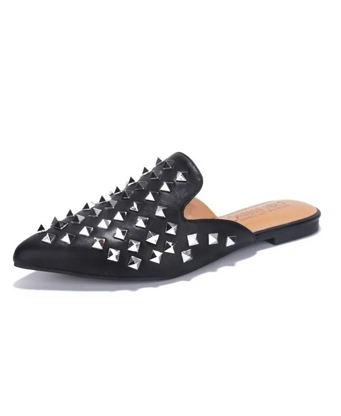 Flat Toe Client satisfaction Robbin Mule Black On Slip Embellished Cape Complete assortment Sandals pointed Slides Enny