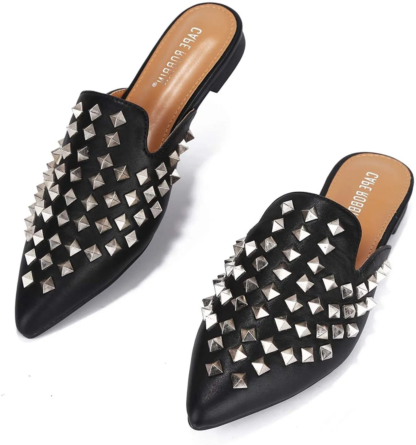 Flat Toe Client satisfaction Robbin Mule Black On Slip Embellished Cape Complete assortment Sandals pointed Slides Enny