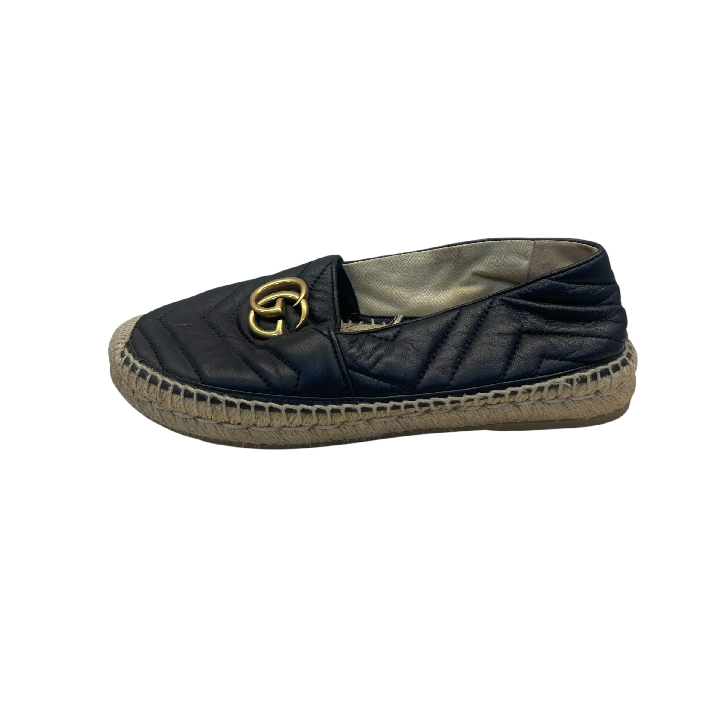 Gucci Black Leather GG Marmont Espadrilles EU 38.5