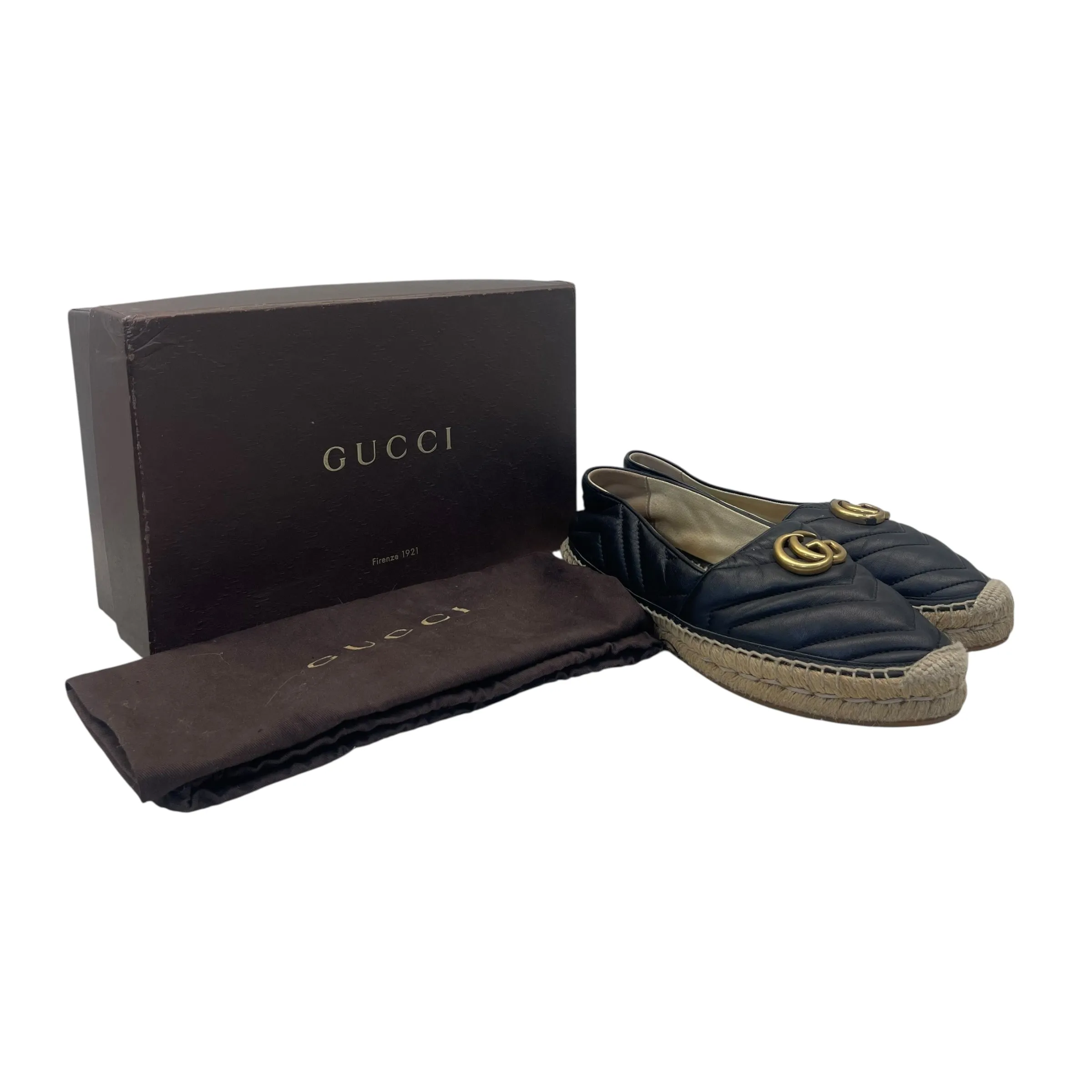 Gucci Black Leather GG Marmont Espadrilles EU 38.5