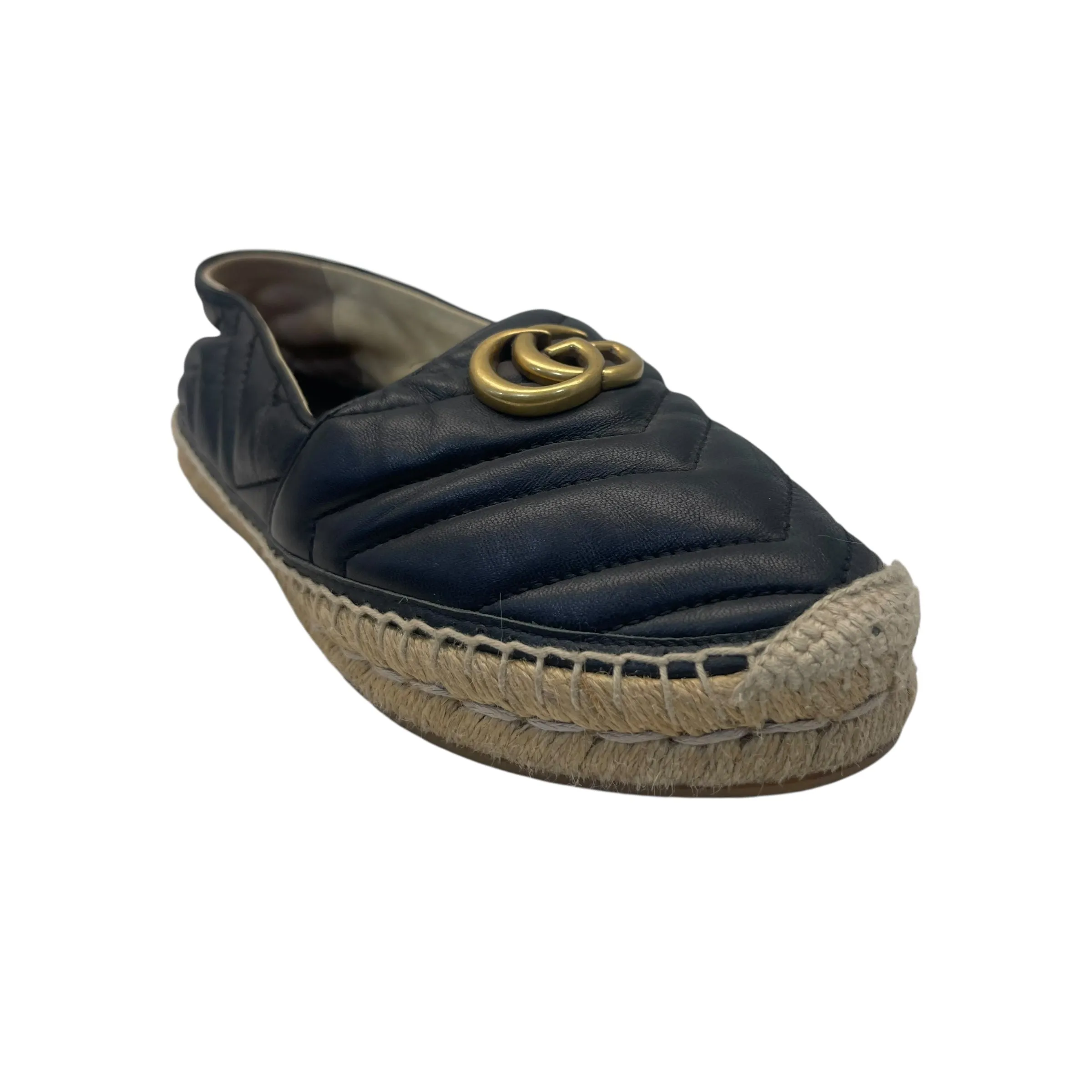 Gucci Black Leather GG Marmont Espadrilles EU 38.5