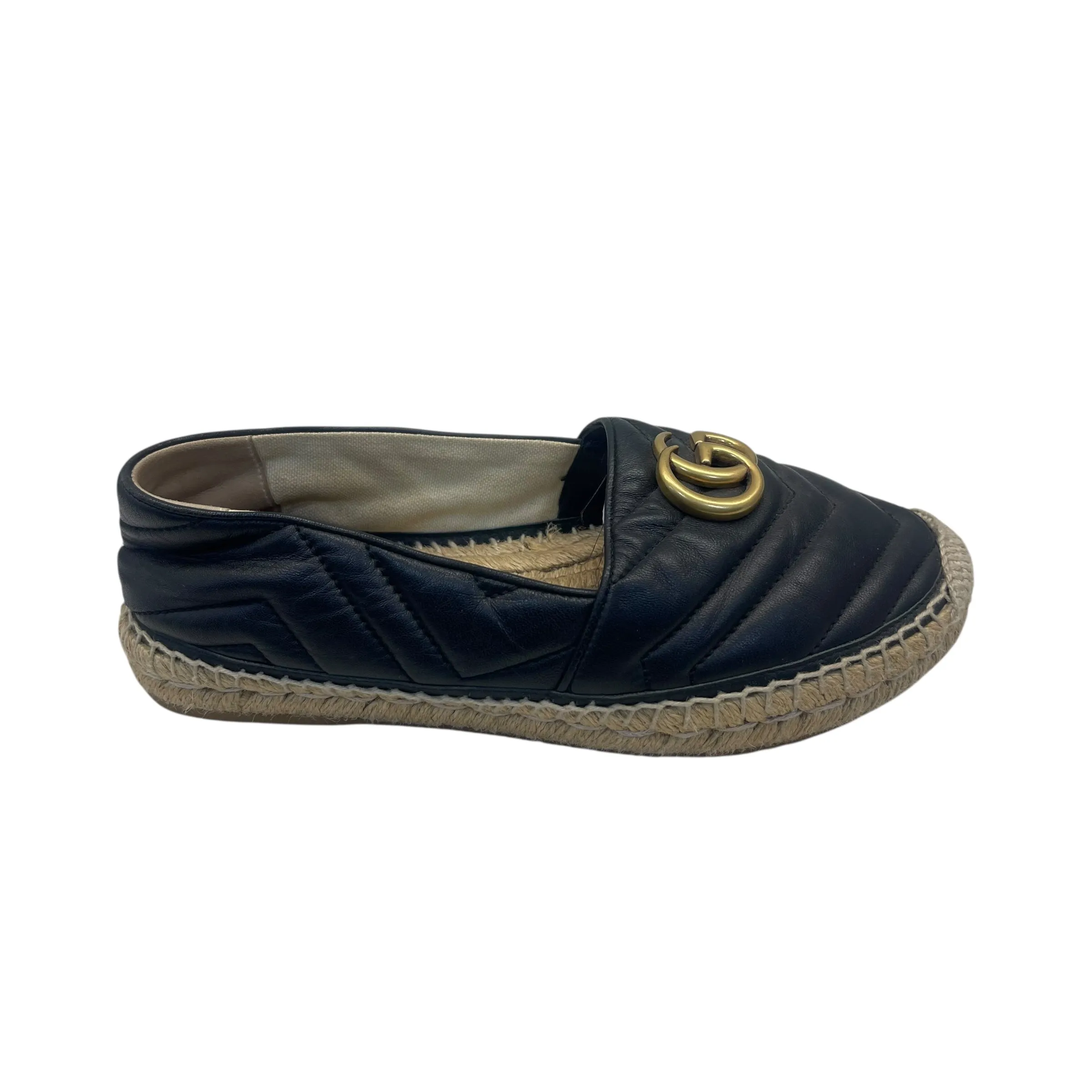 Gucci Black Leather GG Marmont Espadrilles EU 38.5