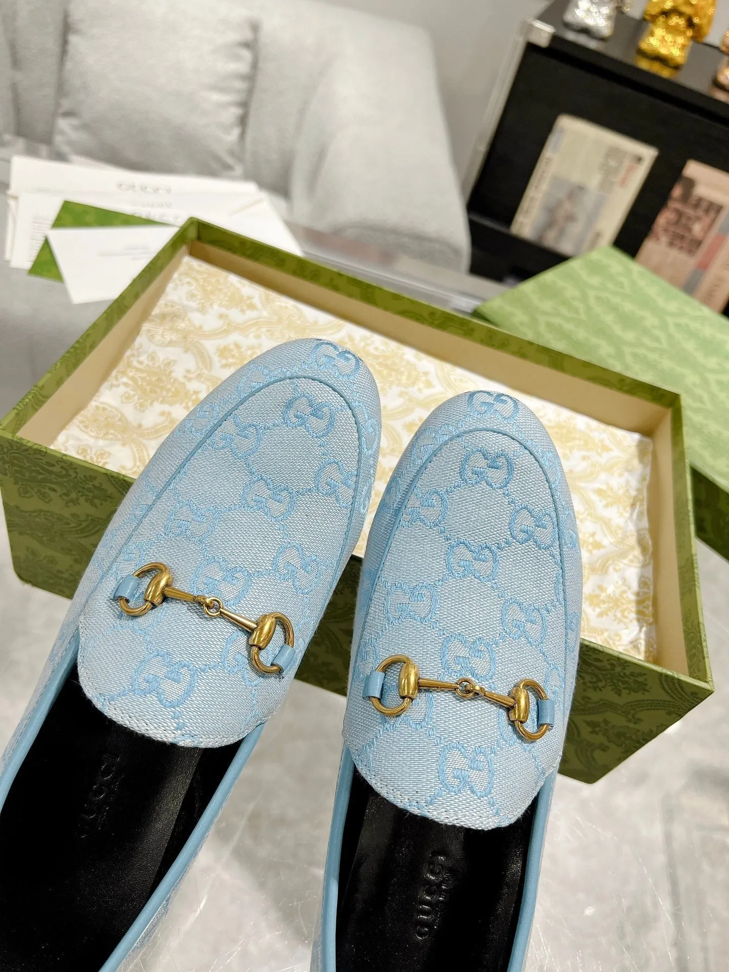 Gucci MEN'S WITH JACQUARD HORSEBIT IN MONOGRAM LOAFER FABRIC BLUE Cost-effective LIGHT Responsive