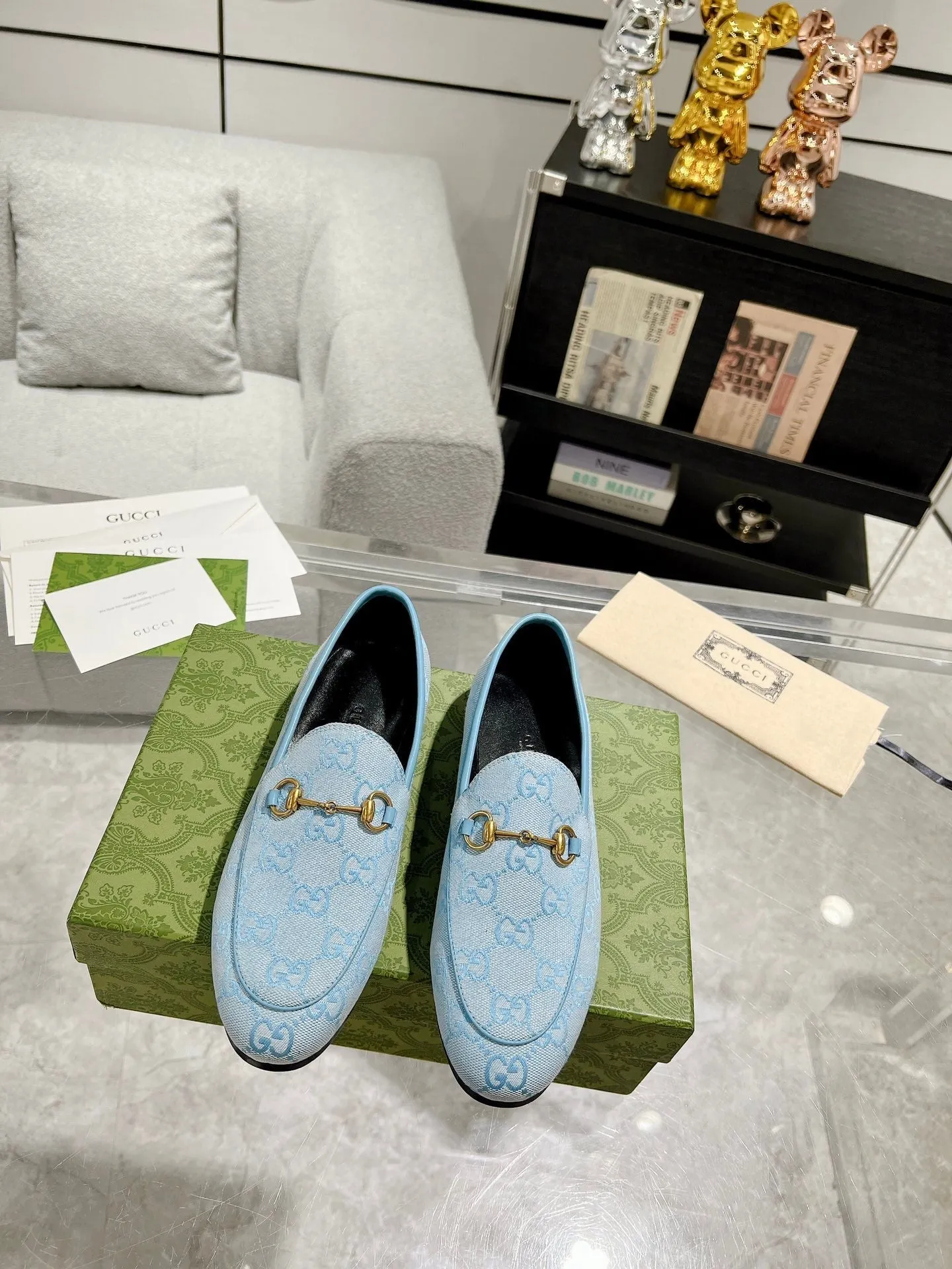 Gucci MEN'S WITH JACQUARD HORSEBIT IN MONOGRAM LOAFER FABRIC BLUE Cost-effective LIGHT Responsive