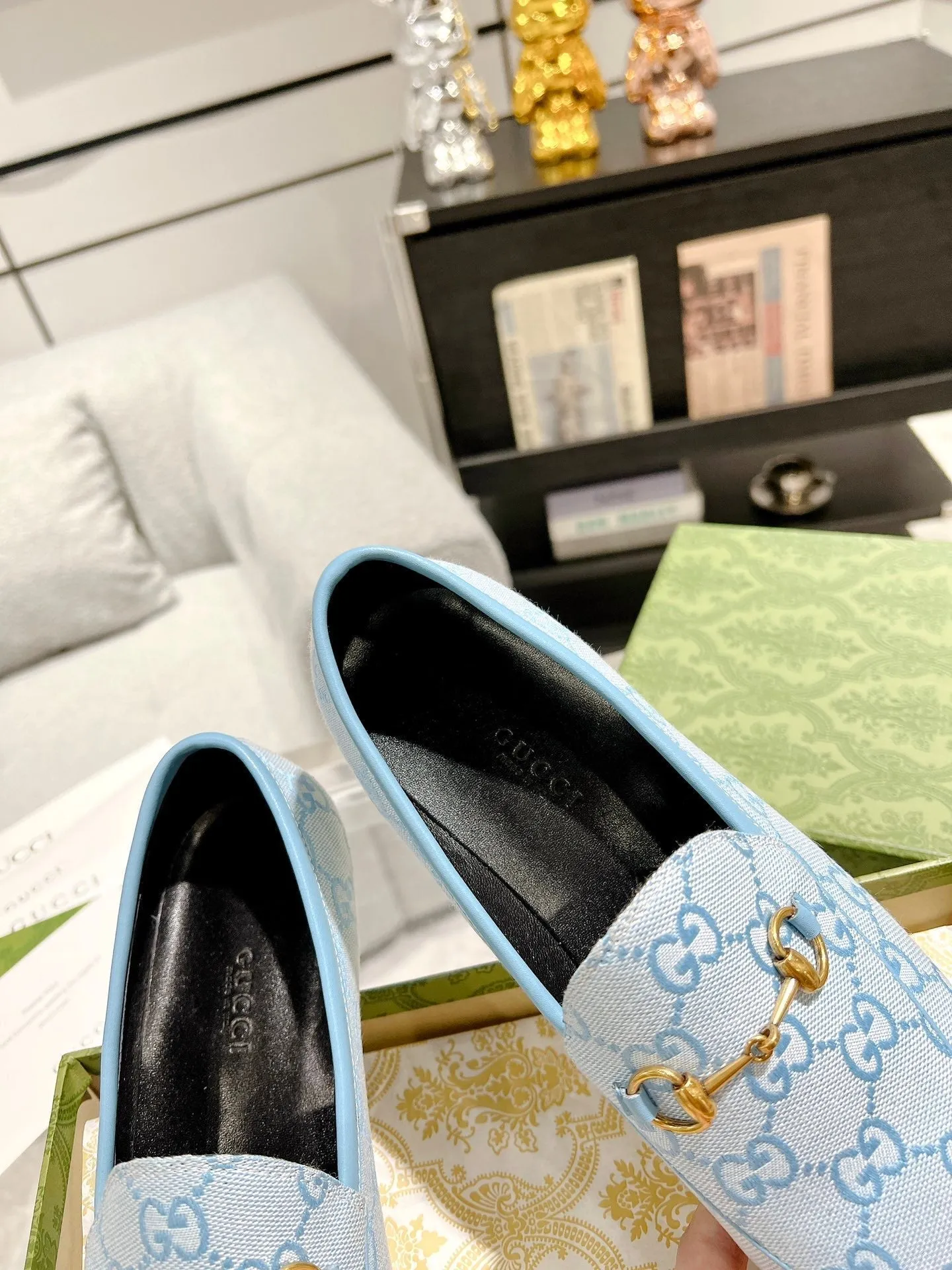 Gucci MEN'S WITH JACQUARD HORSEBIT IN MONOGRAM LOAFER FABRIC BLUE Cost-effective LIGHT Responsive