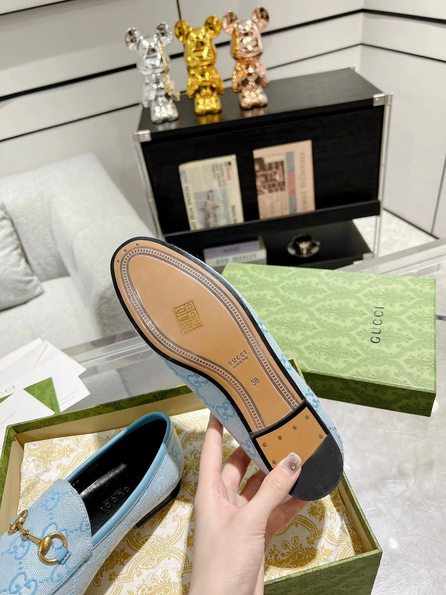 Gucci MEN'S WITH JACQUARD HORSEBIT IN MONOGRAM LOAFER FABRIC BLUE Cost-effective LIGHT Responsive