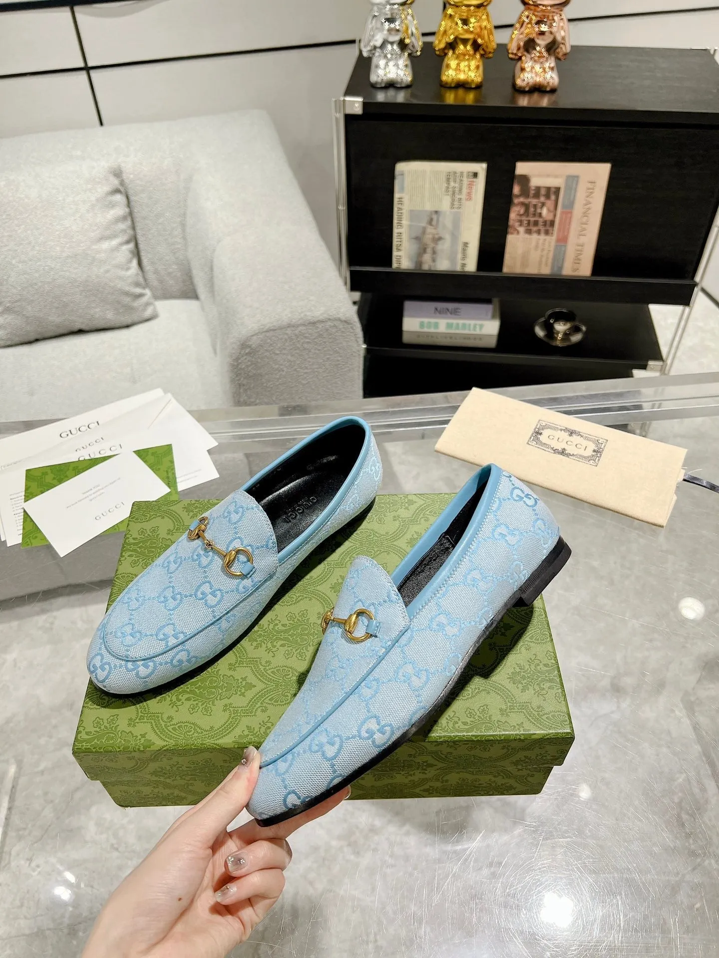 Gucci MEN'S WITH JACQUARD HORSEBIT IN MONOGRAM LOAFER FABRIC BLUE Cost-effective LIGHT Responsive