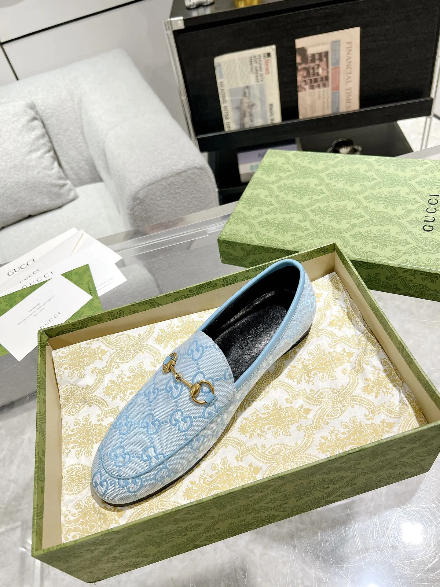 Gucci MEN'S WITH JACQUARD HORSEBIT IN MONOGRAM LOAFER FABRIC BLUE Cost-effective LIGHT Responsive