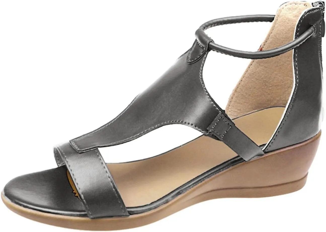 Hbeylia Platform Wedge Sandals for Women,Casual Summer Open Toe Chunky High Heels Zipper Platform Sandals Roman Shoes for Women Ladies