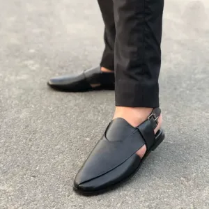 Hedgez Premium Leather Peshawari Black Sandal-313