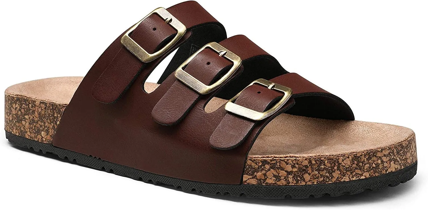 Jeossy Women's Two Buckle Slide Sandals – Adjustable Cork Footbed, Comfortable Outdoor Shoes