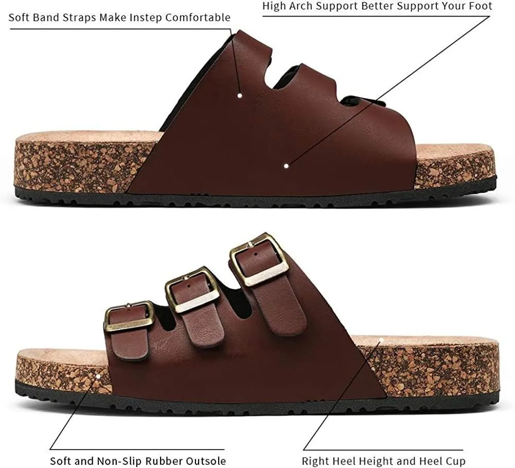 Jeossy Women's Two Buckle Slide Sandals – Adjustable Cork Footbed, Comfortable Outdoor Shoes