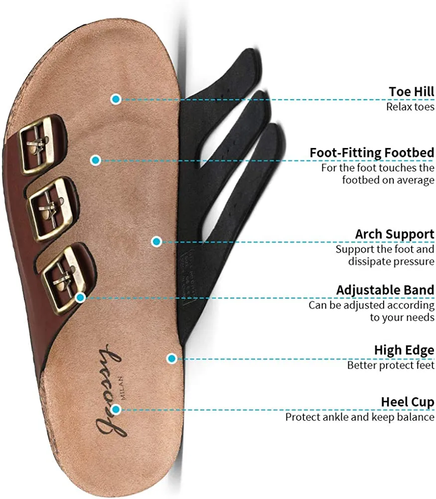 Jeossy Women's Two Buckle Slide Sandals – Adjustable Cork Footbed, Comfortable Outdoor Shoes