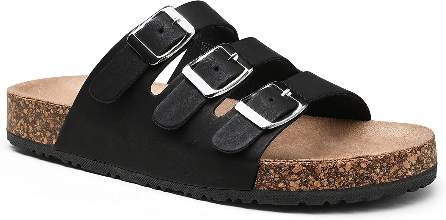 Jeossy Women's Two Buckle Slide Sandals – Adjustable Cork Footbed, Comfortable Outdoor Shoes