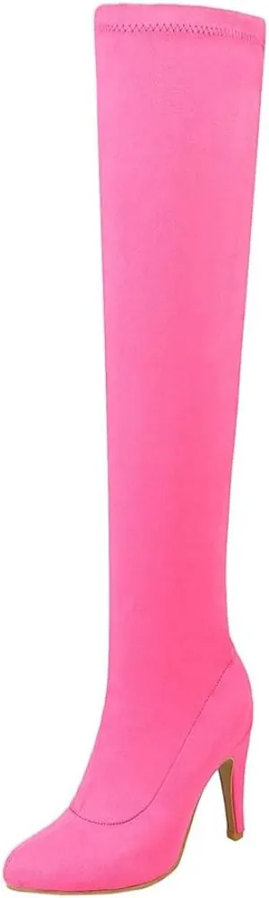 KOKOMOMO Womens Sexy Stiletto Thigh High Over The Knee High Heel Pointed Toe Stretch Boots