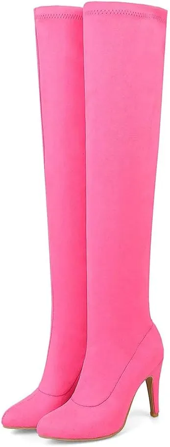 KOKOMOMO Womens Sexy Stiletto Thigh High Over The Knee High Heel Pointed Toe Stretch Boots