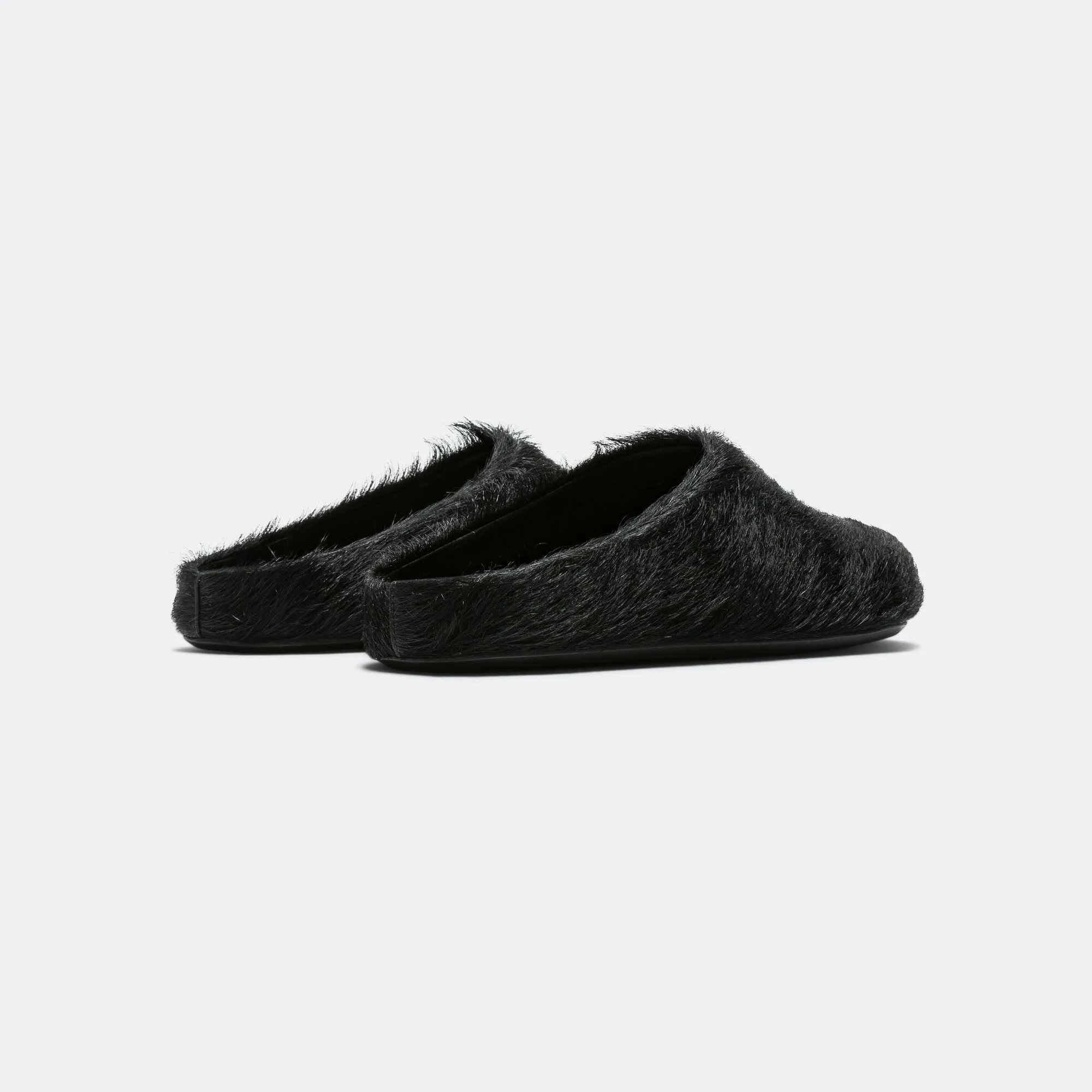 Long Hair Calfskin Fussbett Sabot - Black