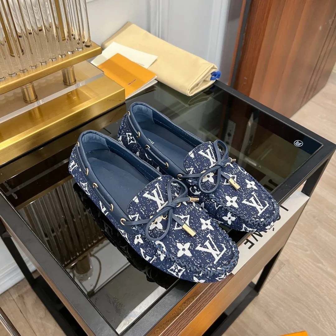 LV GLORIA FLAT LOAFER DENIM FLORAL FABRIC DARK BLUE