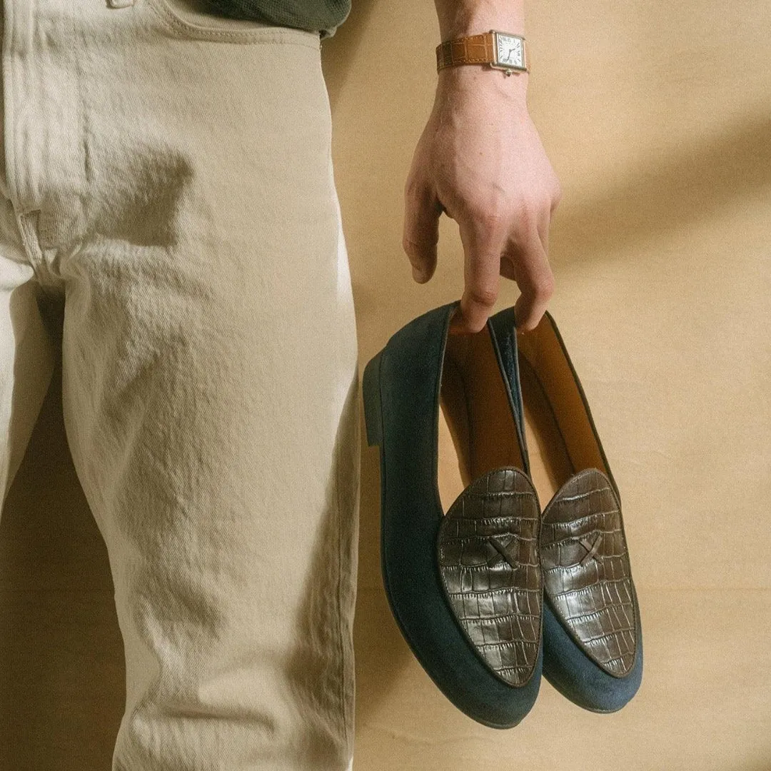 Men's Navy Croc Milano Loafer From Del Toro Shoes