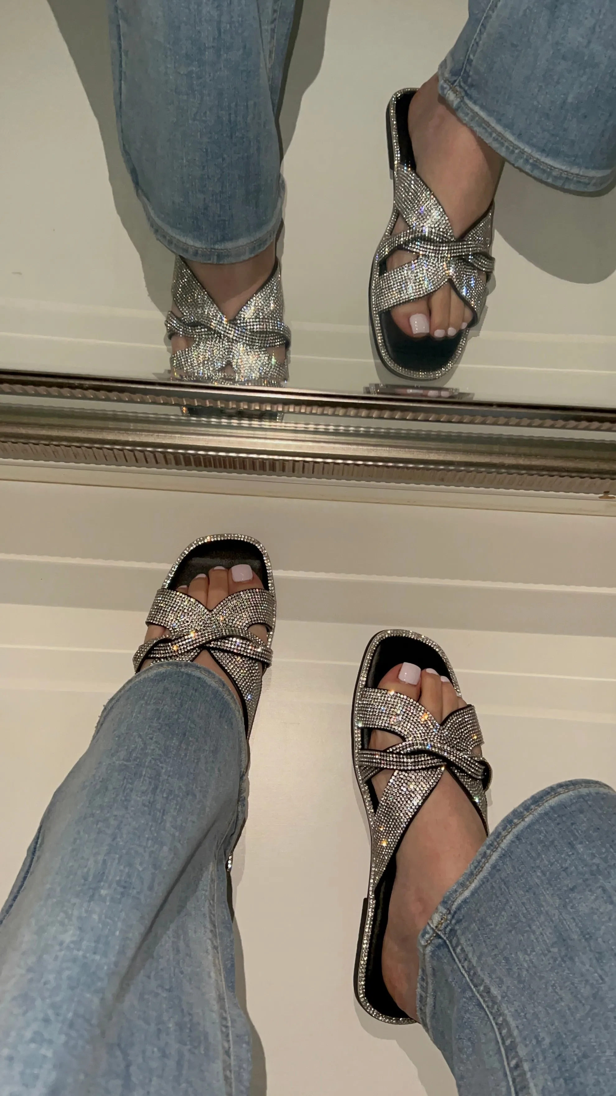 Nicole Embellished Flat Sandal - Black