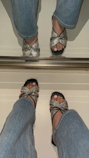 Nicole Embellished Flat Sandal - Black