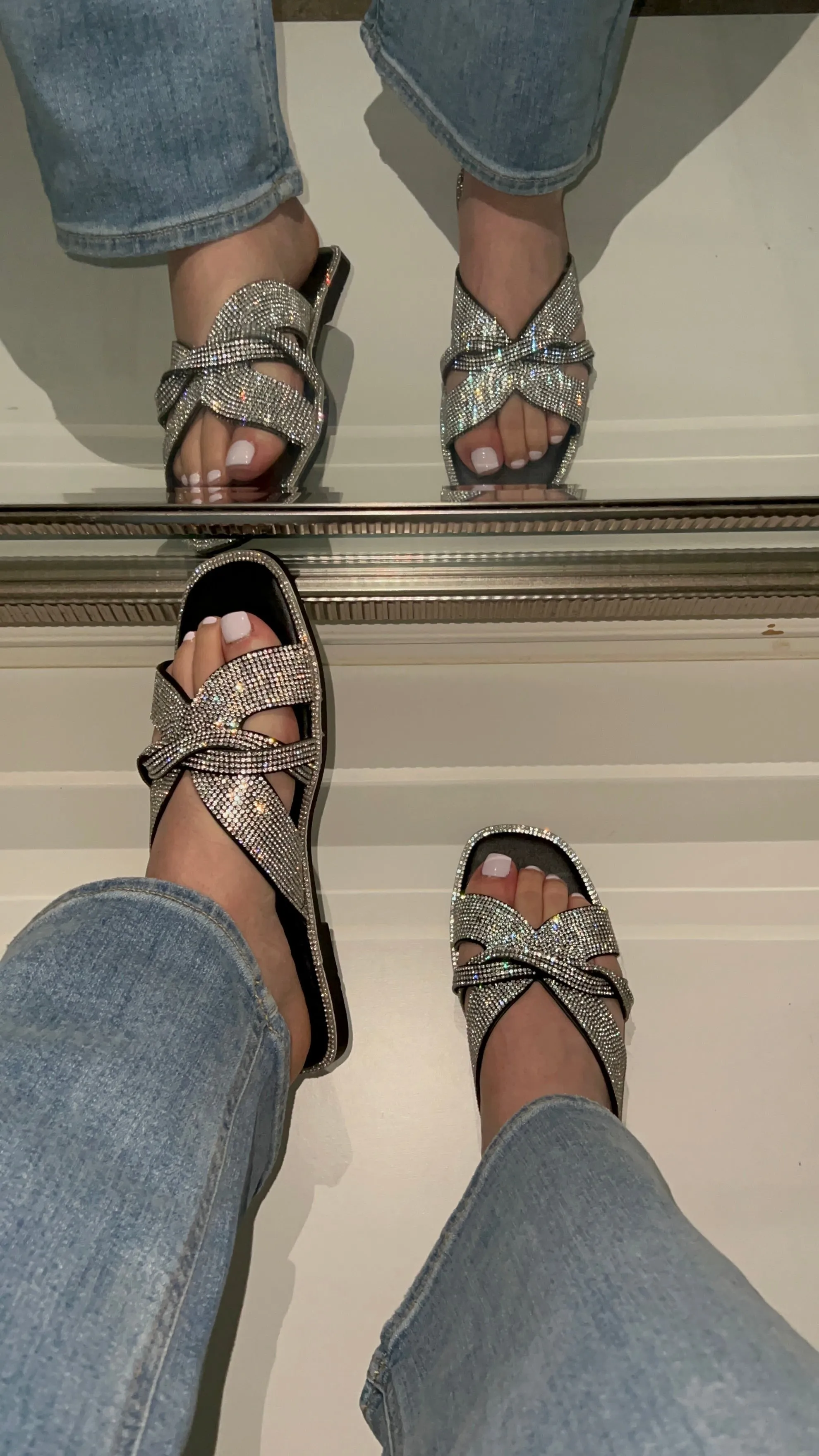 Nicole Embellished Flat Sandal - Black