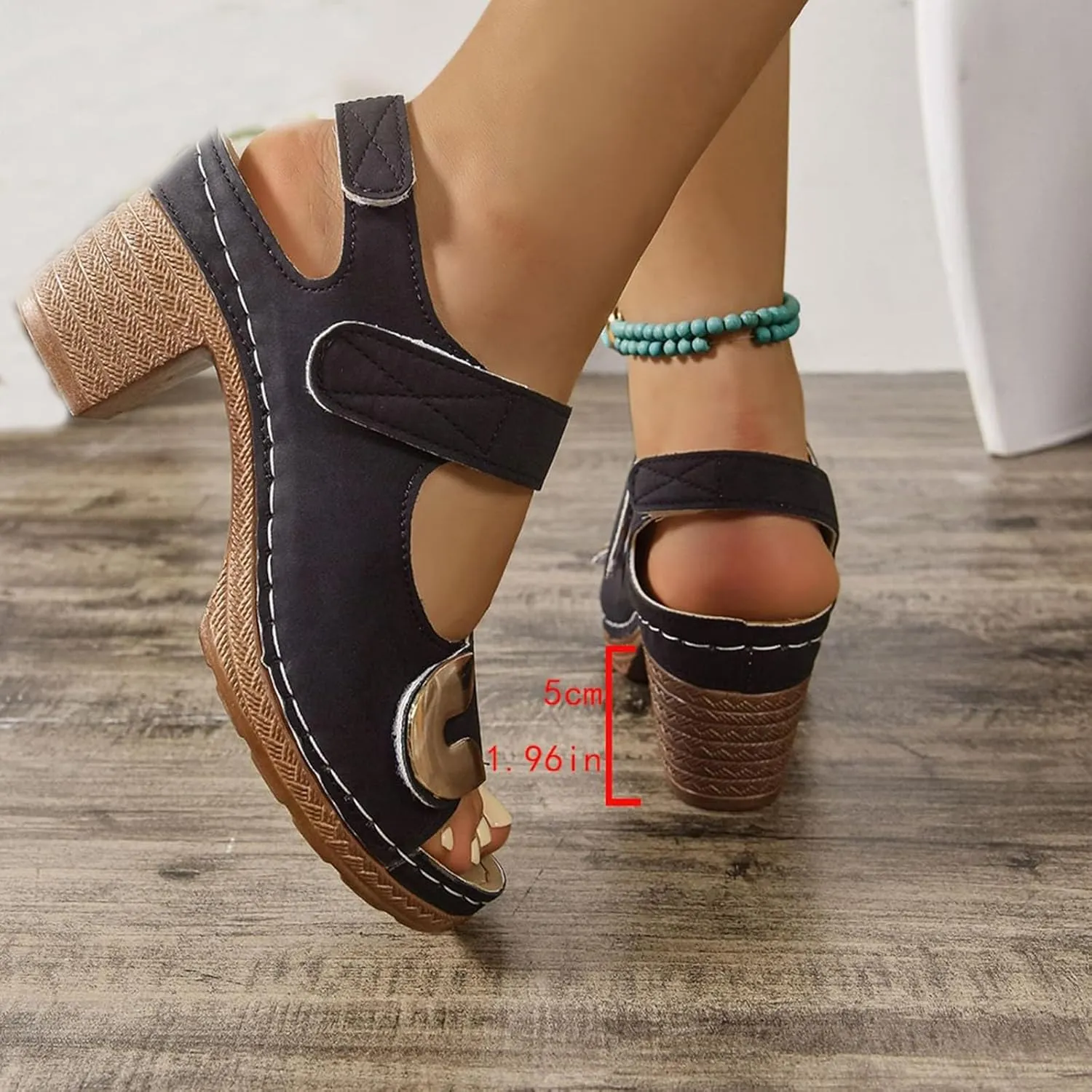 Orthopedic Sandals for Women Casual Chunky Heeled Sandals Peep Toe Slip On Cutout Sandal Hook and Loop Lightweight Walking Footwear Comfortable Dressy Wedge Sandal