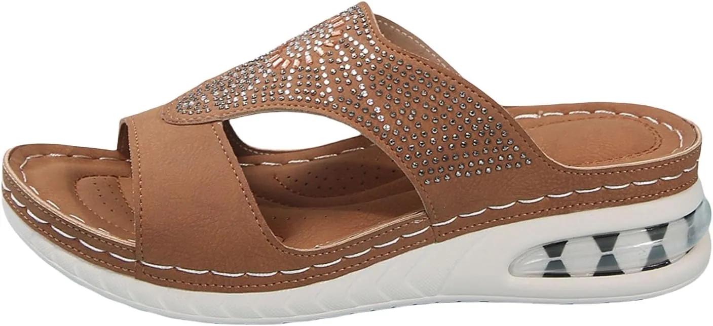Orthopedic Slippers for Women with Arch Support Orthotic Retro Shoes Casual Open Toe Sandals Low Wedge Walking Sandals Slip On Outdoor Shoes for Beach Breathable Summer Slippers for All Day Wear