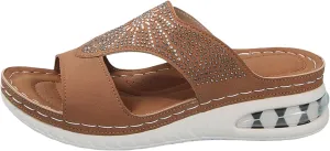 Orthopedic Slippers for Women with Arch Support Orthotic Retro Shoes Casual Open Toe Sandals Low Wedge Walking Sandals Slip On Outdoor Shoes for Beach Breathable Summer Slippers for All Day Wear