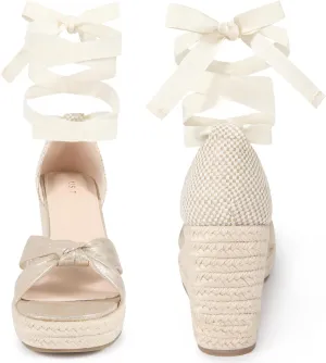 Perphy Lace Up Platform Espadrilles Wedges Heel Sandals for Women