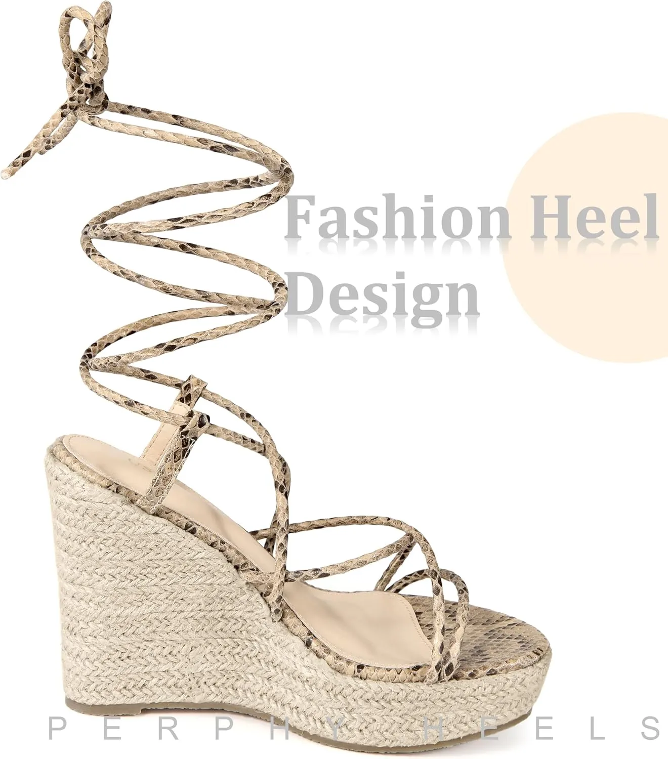 Perphy Strappy Espadrilles Wedges Platform Lace Up Snake Print Sandals for Women