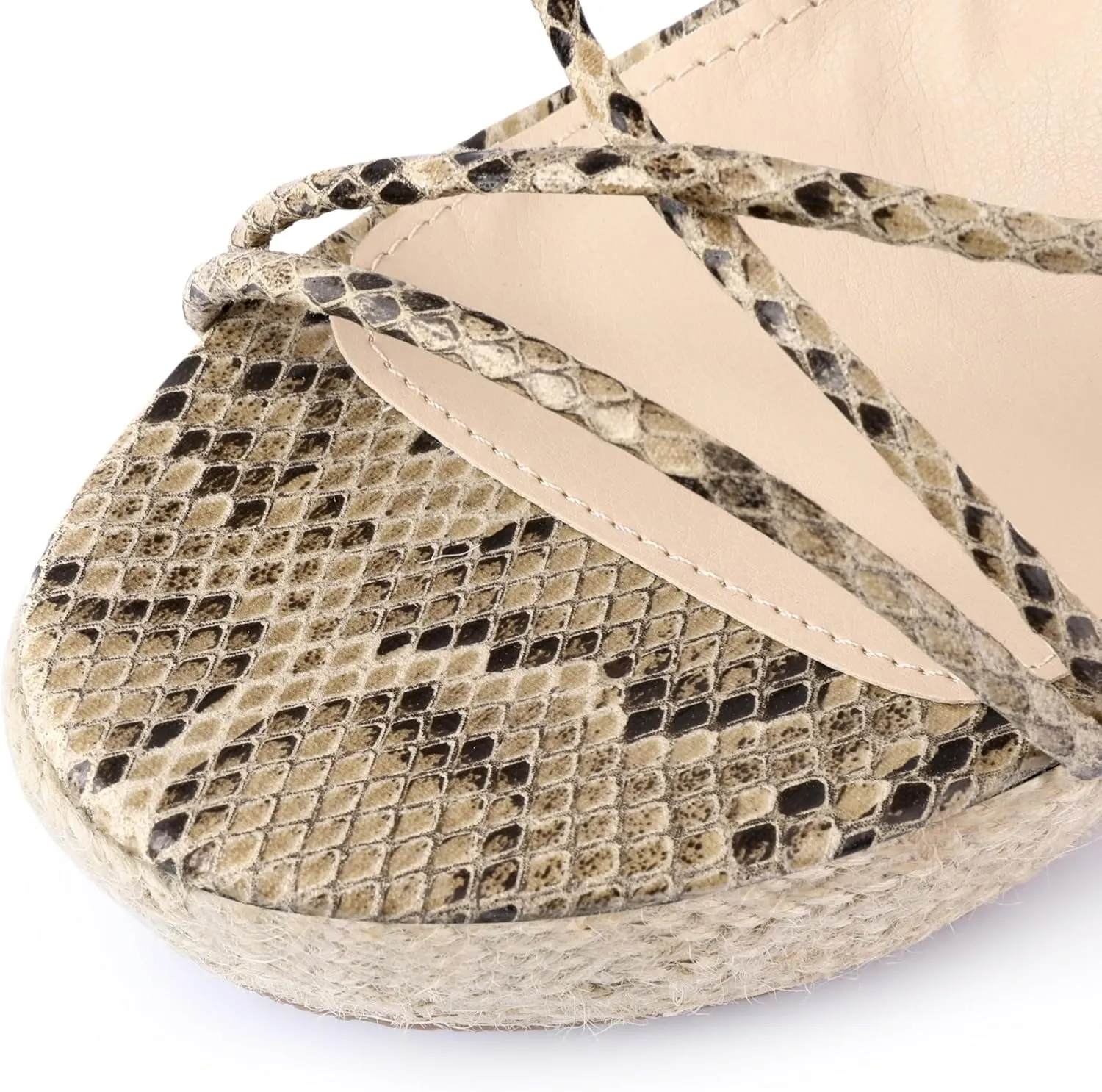 Perphy Strappy Espadrilles Wedges Platform Lace Up Snake Print Sandals for Women