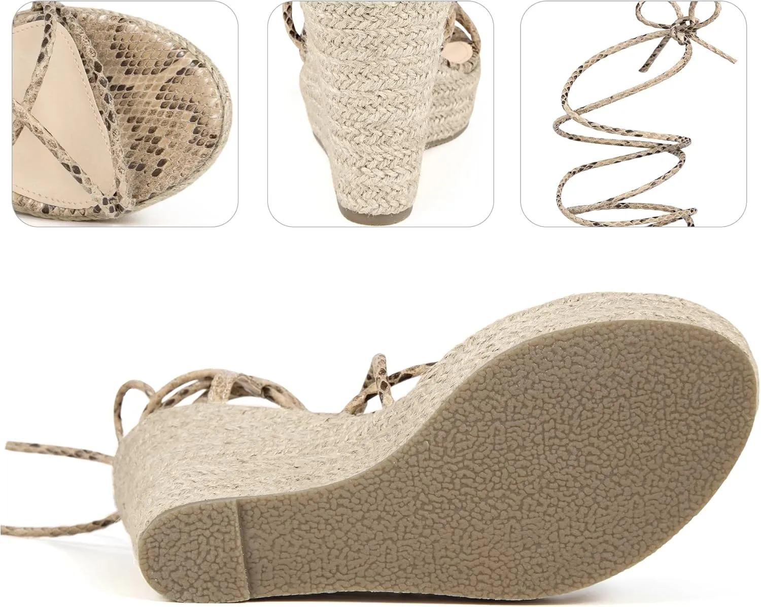 Perphy Strappy Espadrilles Wedges Platform Lace Up Snake Print Sandals for Women