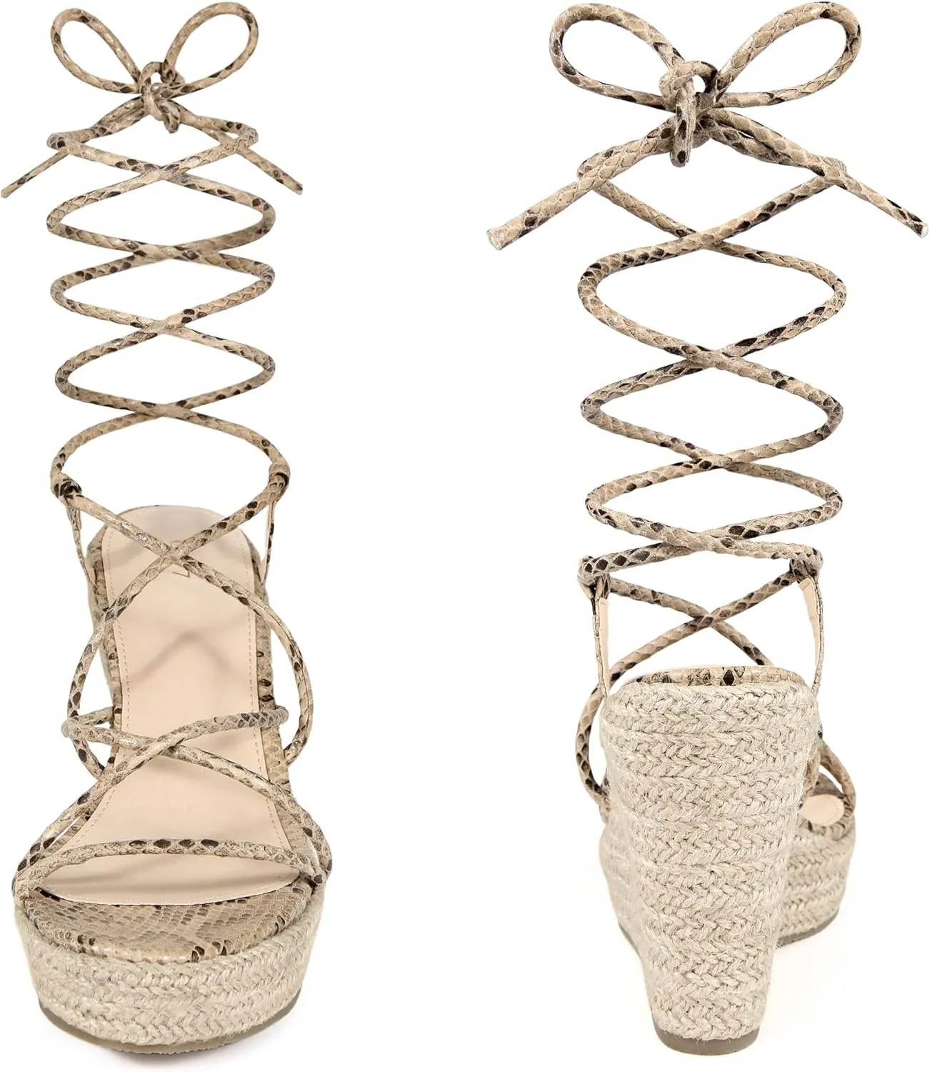 Perphy Strappy Espadrilles Wedges Platform Lace Up Snake Print Sandals for Women