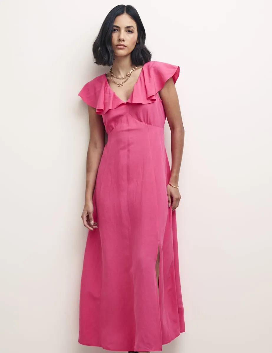 Pink Flutter Sleeve Suki Midi Dress