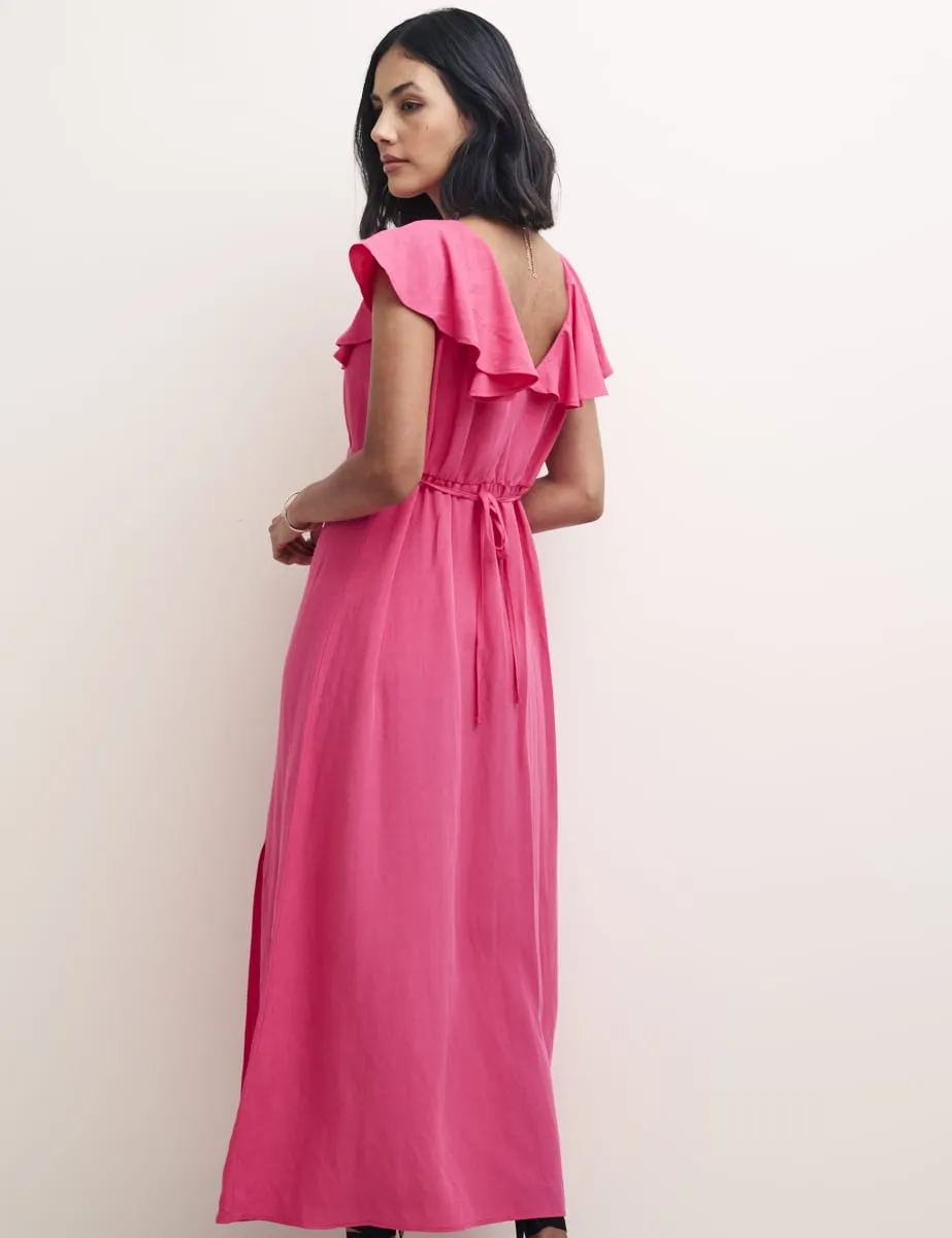 Pink Flutter Sleeve Suki Midi Dress