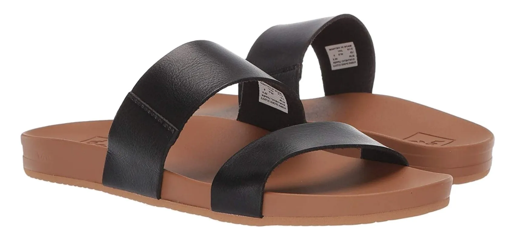 Reef Women's Cushion Vista Black - Natural Slide Sandal ( Vegan)