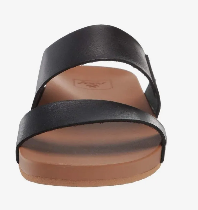 Reef Women's Cushion Vista Black - Natural Slide Sandal ( Vegan)