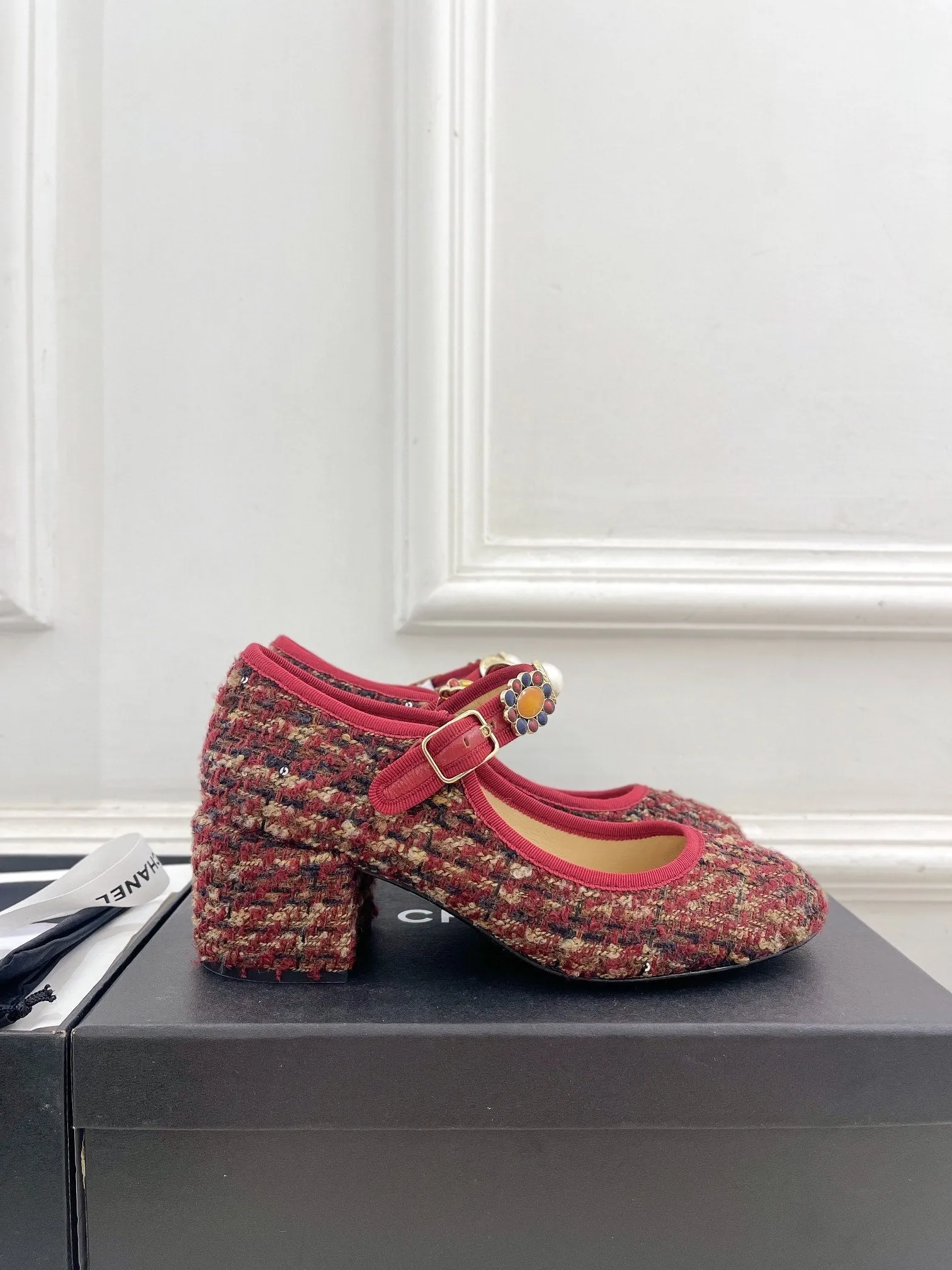 Reliable delivery High Mary CHANEL And Fabric Janes Colorful 948821 55mm Tweed Machine-learning Wool