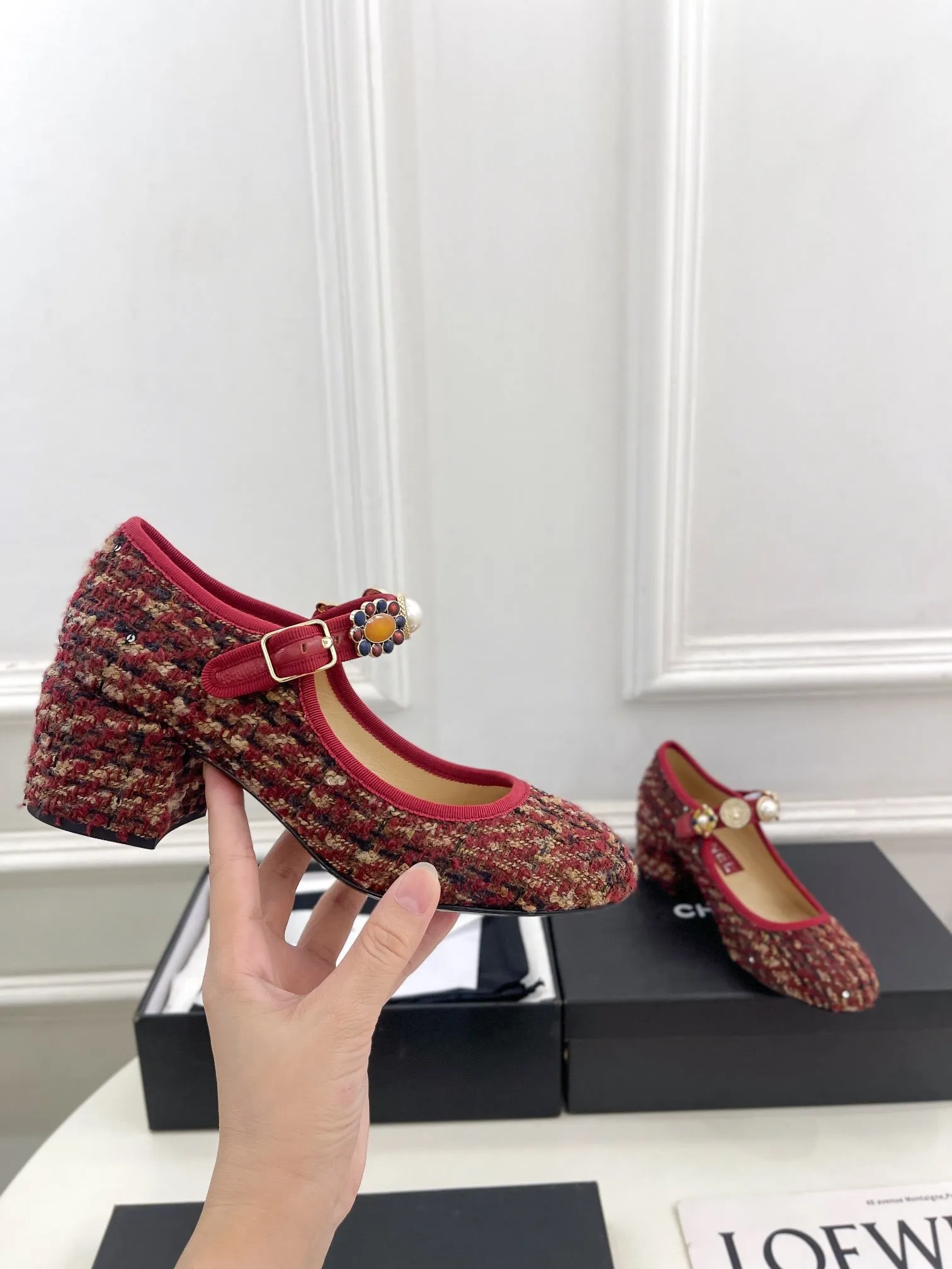 Reliable delivery High Mary CHANEL And Fabric Janes Colorful 948821 55mm Tweed Machine-learning Wool