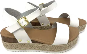 Soda Clip White Vegan Leather Casual Espadrilles Trim Flatform Wedge Sandals