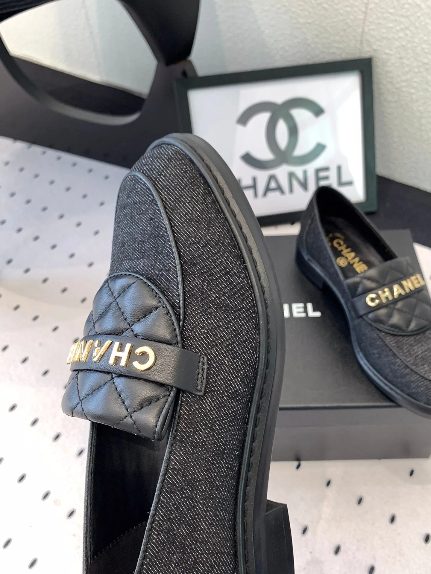 Versatile Fabric Denim Black Top-quality at low price CHANEL 147020 Moccasins In