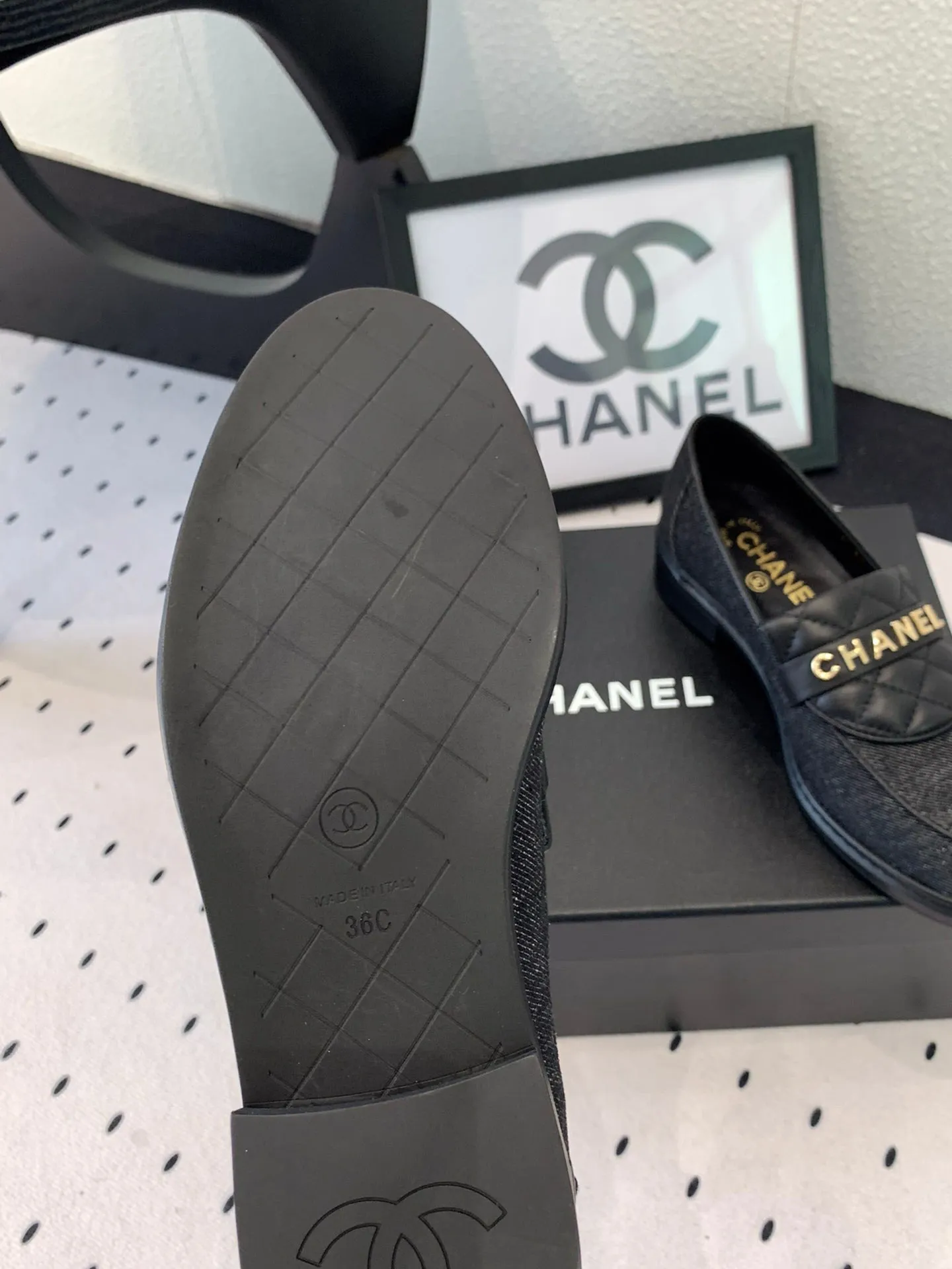 Versatile Fabric Denim Black Top-quality at low price CHANEL 147020 Moccasins In